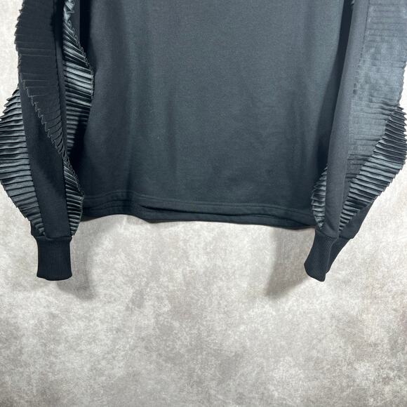 Zara Sweatshirt Womens Large Black Satin Ruffle Trim Sleeve Crew Neck Pullover - Picture 3 of 8